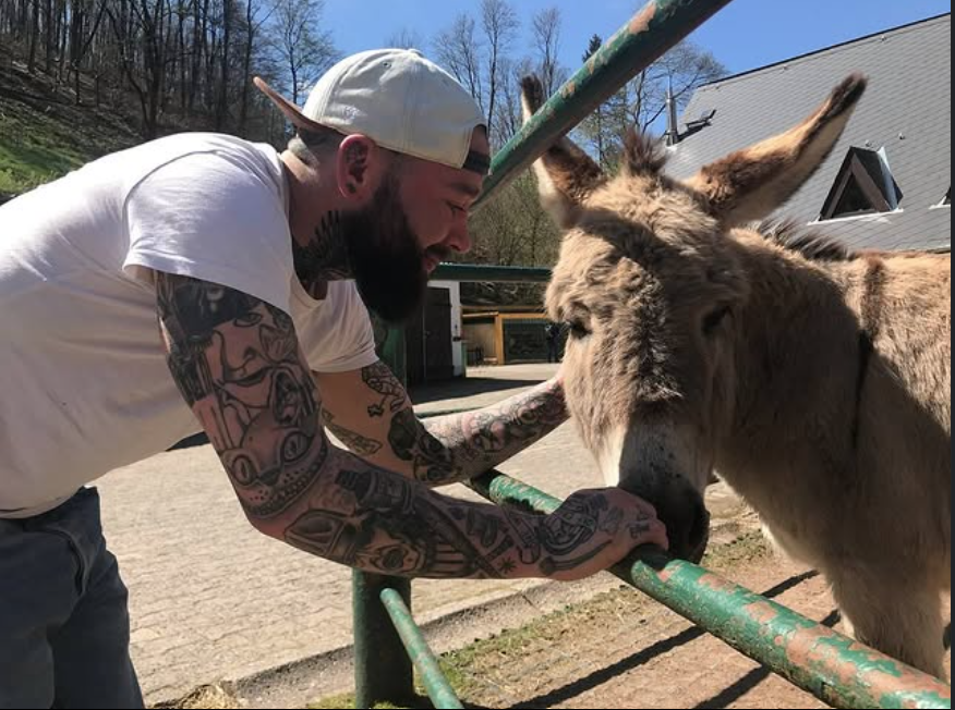 Sven in ruhiger Begegnung mit einem Esel
